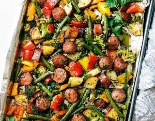 One Pan Garlic Parmesan Veggies and Sausage