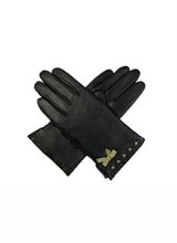 Luxury Lane Women's Cashmere Lined Lambskin Leather Gloves with Contrast Leather Bow
