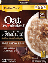 BetterOats Oat Revolution! Steel Cut Instant Oatmeal with flax Maple & Brown Sugar